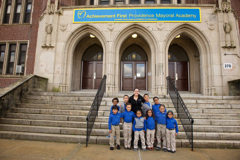 Principal Morgan Carter and some of her students