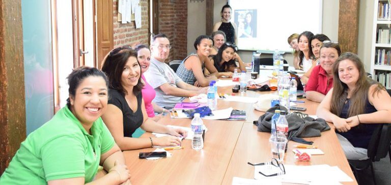 Kierra, fifth from left, with her group in Salamanca, Spain. 