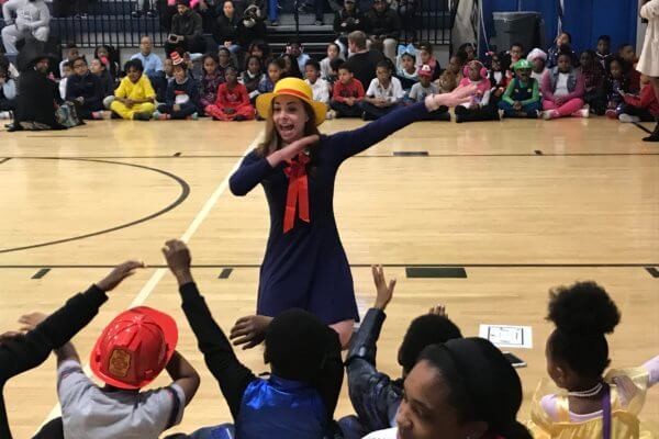 A teacher dressed as Madeline