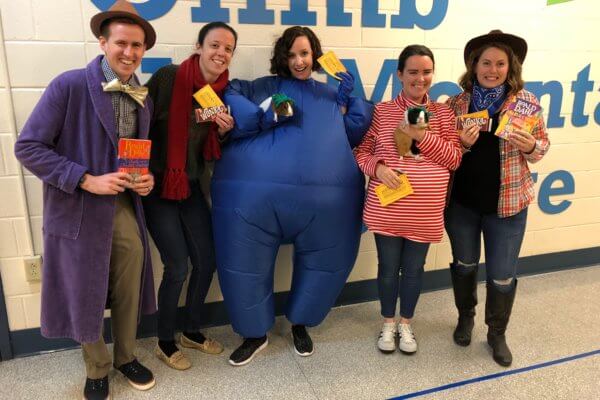 Teachers dress as Willy Wonka characters