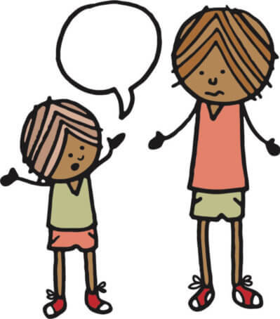 illustration of an adult and child talking
