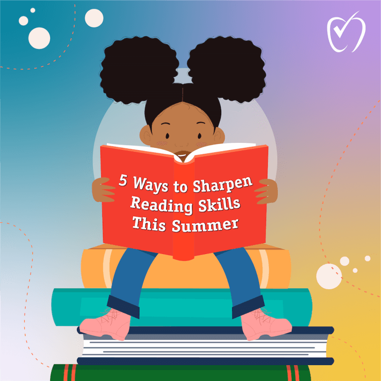 Graphic of student reading a book titled 